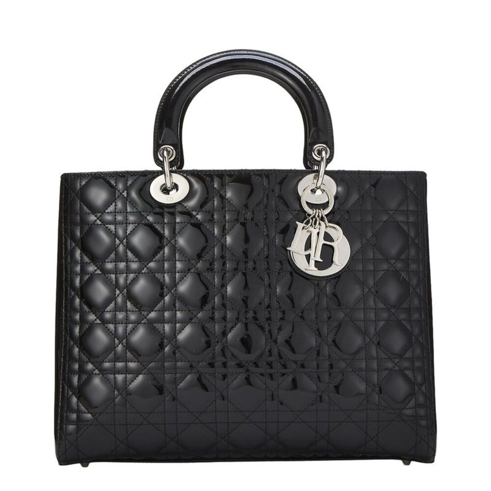 Dior Black Patent Leather Lady Dior Large (Authentic Pre-Loved)
